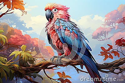 Vibrant Parrot AI Print Landscape Painting Stock Photo