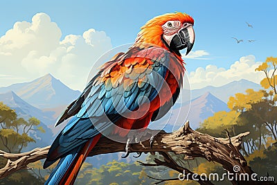 Vibrant Parrot AI Print Landscape Painting Stock Photo