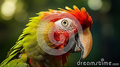 Vibrant Vignette: Stunning Brown And Red Parrot With Green Head Stock Photo