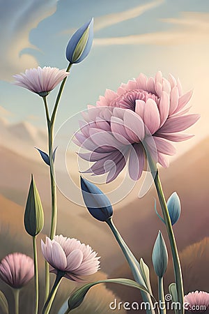 vibrant and pastel flowers artwork. bokeh background. vibrant and artistic flowers artwork. lotus or peony flowers. botanical Stock Photo