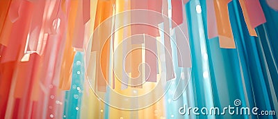 Vibrant Pastel Streamers Adorning a Festive Party Space. Concept Party Decor, Streamers, Pastel Stock Photo
