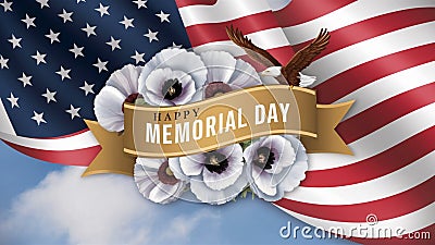 A vibrant and patriotic banner celebrating Memorial Day, adorned with a large American flag Stock Photo