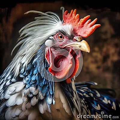 Proud French Rooster in Blue, White, and Red Stock Photo