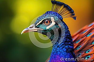 Vibrant Peacock head bird. Generate Ai Stock Photo