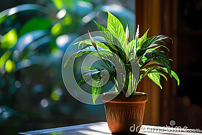 A vibrant Peacock plant, nestled in a decorative pot Stock Photo