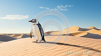 Vibrant Penguin Clipart: Realistic Rendering Of Penguin Standing Tall On Sand Dune Stock Photo