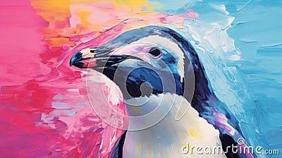 Vibrant Penguin Painting On Colorful Background Stock Photo