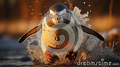 Vibrant Penguin Running In Unreal Engine Style Stock Photo