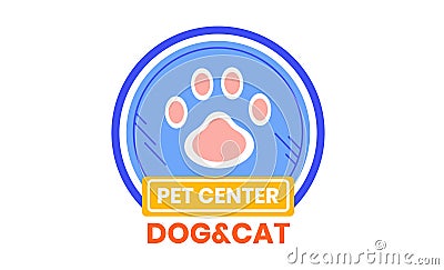 A vibrant pet center logo with a blue paw print, ideal for a dog and cat clinic or shop. Pet care and animal services Vector Illustration