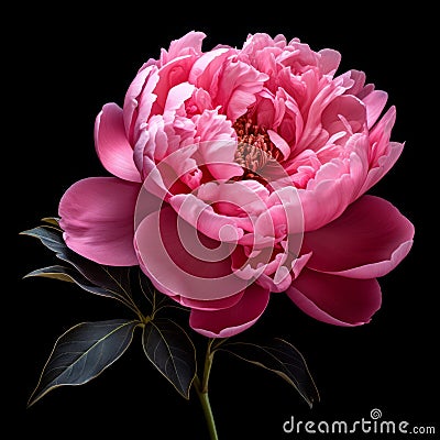 Vibrant Photo-realistic Peony In 32k Uhd On Black Background Stock Photo