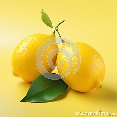 Vibrant Zbrush-inspired Lemon Photography On Yellow Background Stock Photo