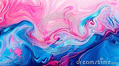 Vibrant Pink and Blue Swirls in Abstract Fluid Art Pattern Resembling Marbled Waves of a Dreamlike Candy Ocean Stock Photo
