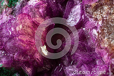Vibrant pink Cobalto calcite with deep green Malachite mineral Stock Photo