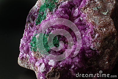 Vibrant pink Cobalto calcite with deep green Malachite mineral Stock Photo