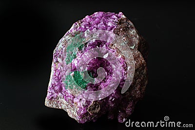 Vibrant pink Cobalto calcite with deep green Malachite mineral Stock Photo