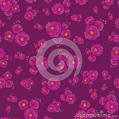 Vibrant pink full blooming flowers seamless vector pattern Vector Illustration