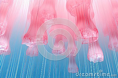 Vibrant pink fuzz jellyfish in various hues, captivating abstract detail in artistic creation Stock Photo