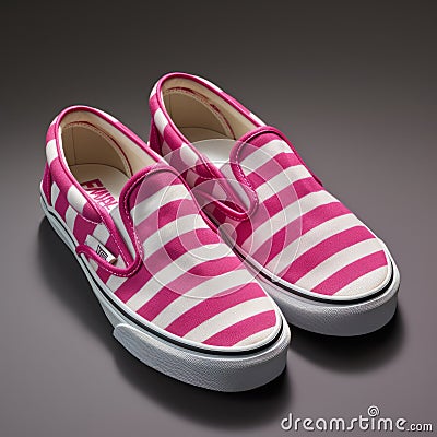 Vibrant Pink And White Striped Vans Slip-on Shoes Stock Photo