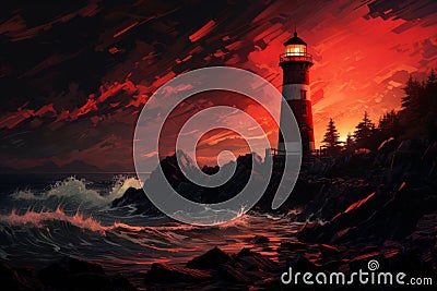 Vibrant pixel art lighthouse seascape guatemalan art influence in graphic novel style poster design Stock Photo