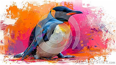 Vibrant Pop Art Penguin Painting AI Generated Cartoon Illustration