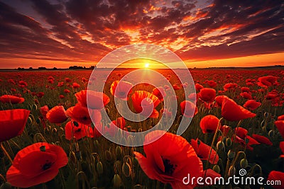 Vibrant Poppy field sunset art paint. Generate Ai Stock Photo