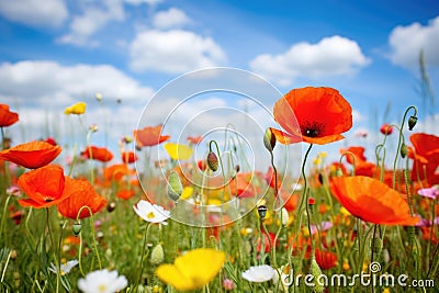 vibrant poppy flowers in a meadow Stock Photo
