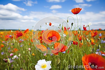 vibrant poppy flowers in a meadow Stock Photo