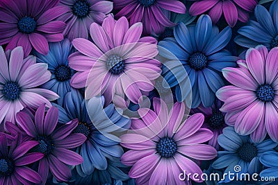 Vibrant Purple and Blue Flowers in a Bunch Stock Photo