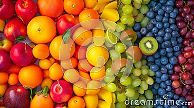 Vibrant rainbow array of fresh fruit, from citrus to berries, full of natural vitamins Stock Photo
