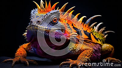 Vibrant Rainbow Iguana: A Stunning Nature Art Piece Stock Photo