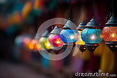Vibrant Ramadan Lanterns. Intricate Design and Festive Colors Inspire Joyful Anticipation Stock Photo