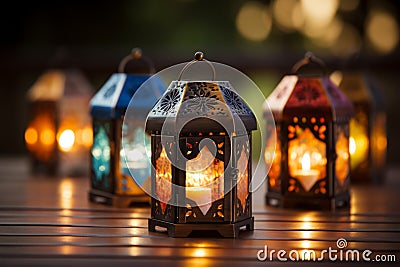 Vibrant Ramadan Lanterns. Intricate Designs, Festive Patterns - Anticipating the Blessed Month Stock Photo