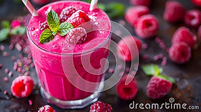 Vibrant Raspberry Smoothie Close-Up Stock Photo