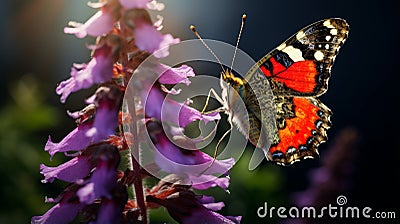 Vibrant Red Admiral Butterfly On Purple Flower - Uhd Macro Photography Stock Photo