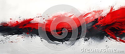 Concept Abstract Art, Red and Black, Brushwork, Vibrant Vibrant Red on Black Abstract Brushwork Stock Photo
