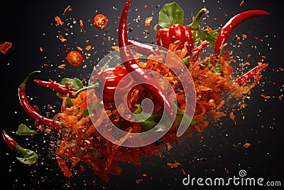 Vibrant Red chili peppers with juicy splashes. Generate ai Stock Photo
