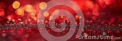 Vibrant red light burst on dark background with golden sparkles, creating a magical abstract pattern Stock Photo