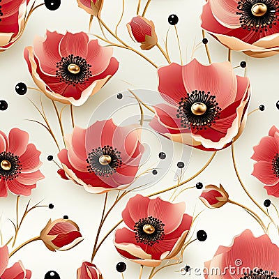 Vibrant red poppy patterns for wall decor or paper (tiled) Stock Photo