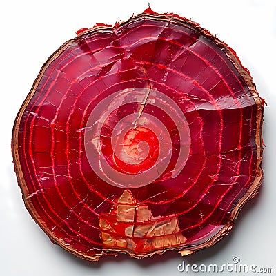 Vibrant Red and Purple Wood Slice with Striking Layers Stock Photo