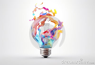 Vibrant representation of idea. A lamp blowing up with colors Stock Photo