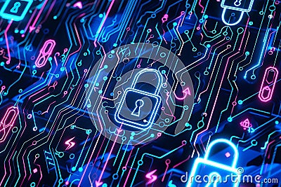 Vibrant Representation of Network Security Firewalls with Dynamic Color Effects Stock Photo