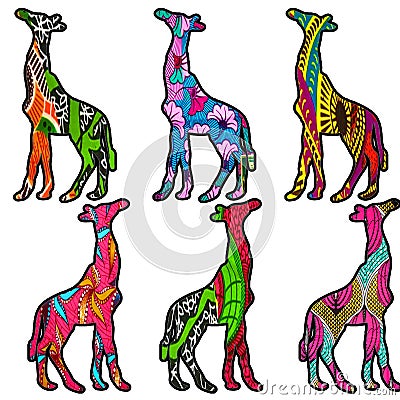 Vibrant retro African print giraffes Stock Photo
