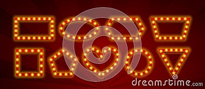 Vibrant Retro Style Frames With Glowing Light Bulbs Displayed On A Rich Red Background Creating Nostalgic Visual Vector Illustration