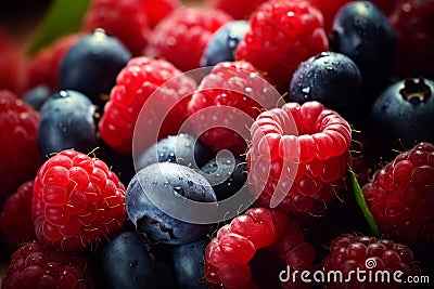 Vibrant Ripe blueberries raspberries. Generate Ai Stock Photo