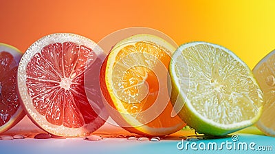 a vibrant, ripe citrus, sliced to reveal its succulent interior Stock Photo