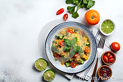 A Vibrant Salad Bursting with Colors and Flavors: Quinoa Tabbouleh with Cherry Tomatoes, Avocado, and More Stock Photo