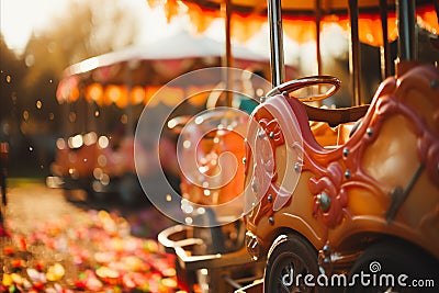 Vibrant seaside carnival with blurred rides, crowds, and stalls, ideal for event advertising. Stock Photo