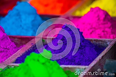 Vibrant Selections of Gulal for Holi Festival Stock Photo