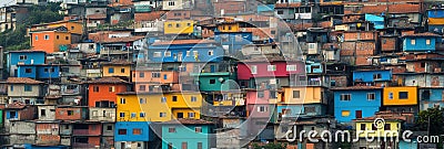 Vibrant shanties juxtaposed with luxurious villas illustrate the harsh reality of wealth disparity within an urban Stock Photo