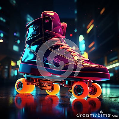 Vibrant skate culture, Colorful, clean style with dazzling neon lights Stock Photo